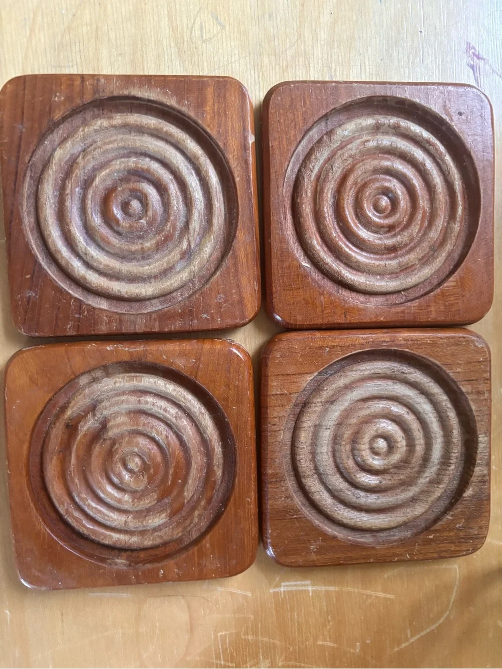 Vintage Wooden Coaster Set with Stand - Brown